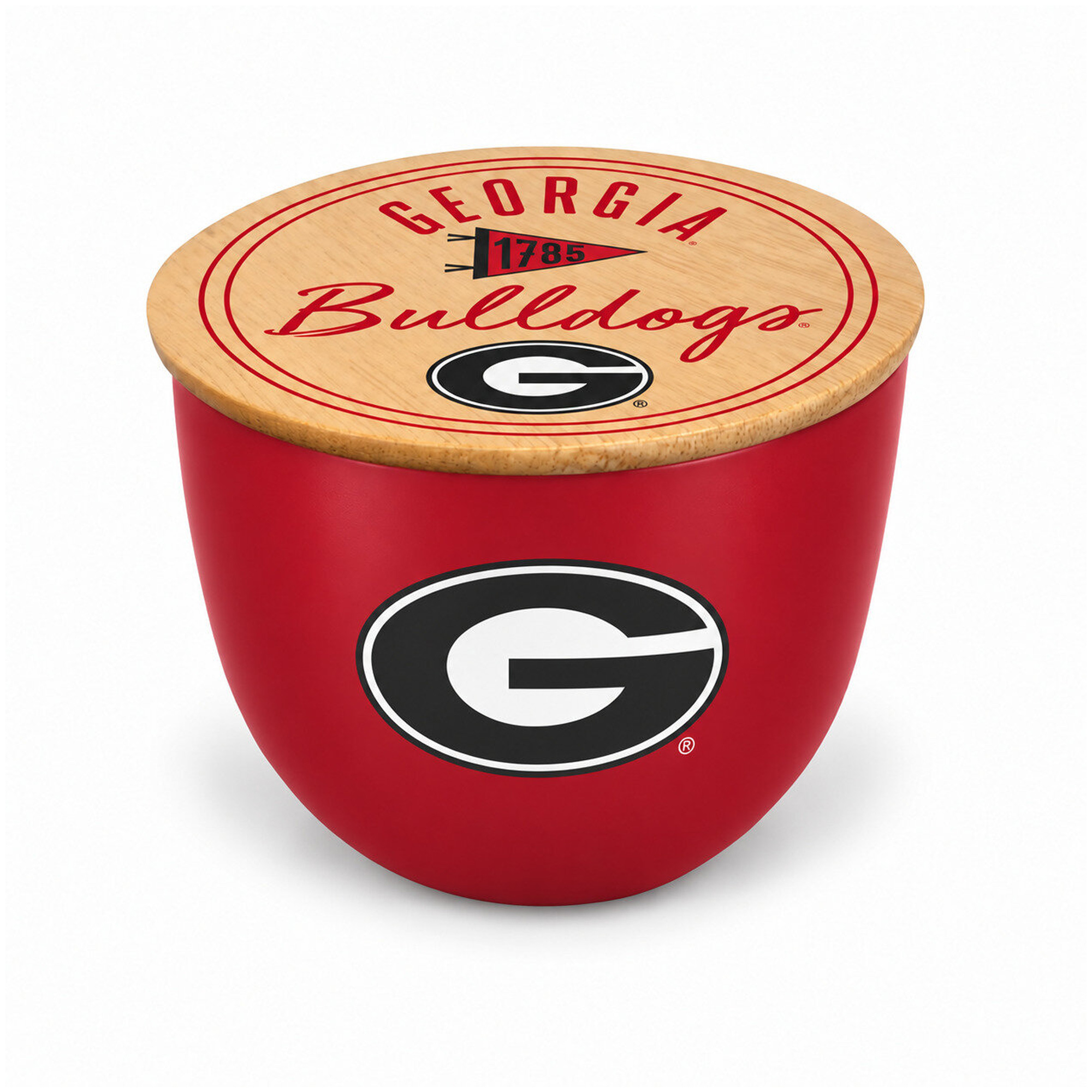Pegasus Georgia Bulldogs Script Circle Wood Top 16oz. Ceramic Candle