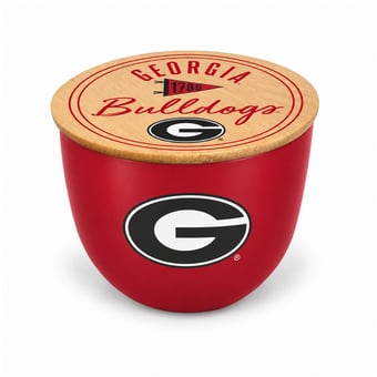 Pegasus Georgia Bulldogs Script Circle Wood Top 16oz. Ceramic Candle
