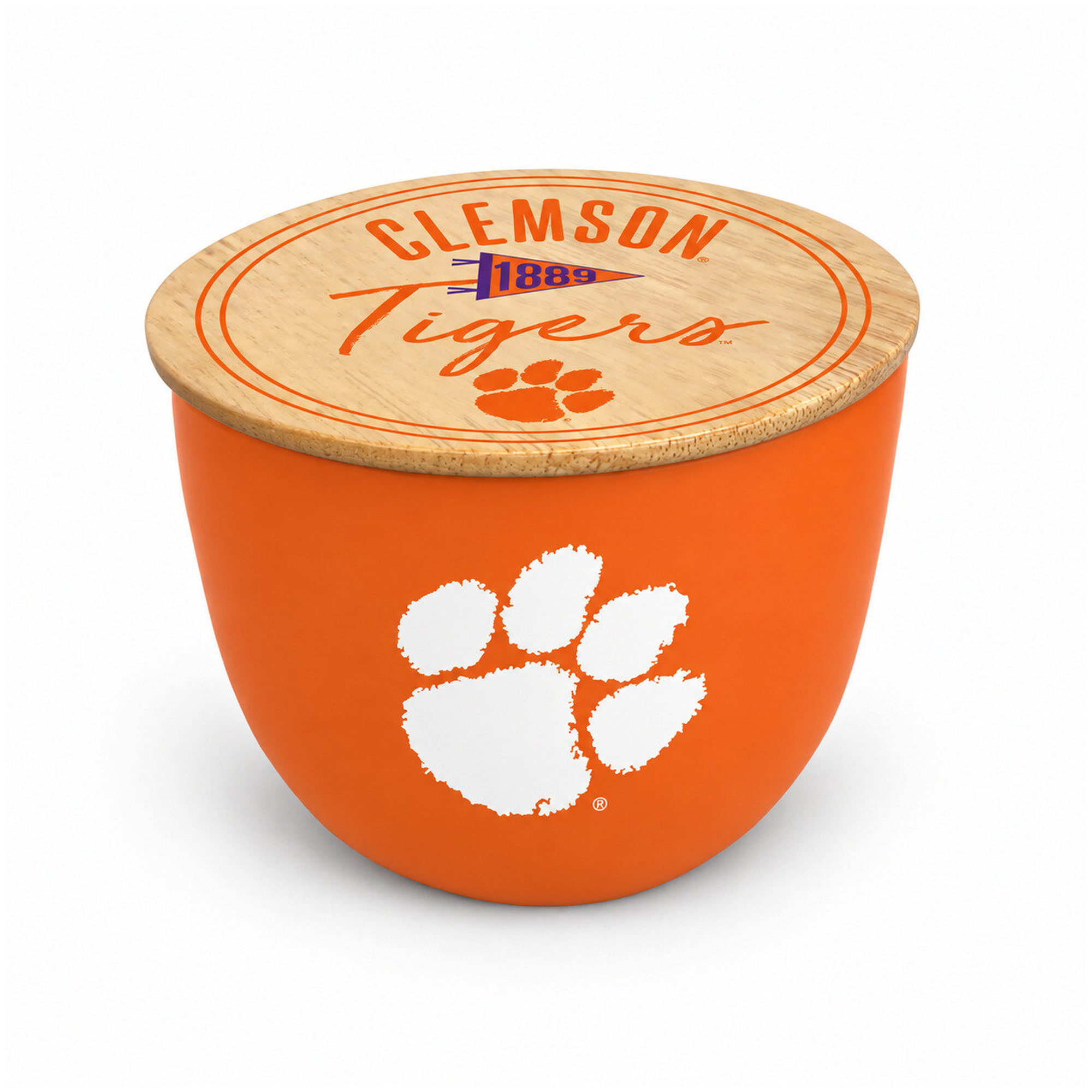 Pegasus Clemson Tigers Script Circle Wood Top 16oz. Ceramic Candle