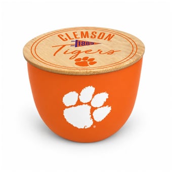 Pegasus Clemson Tigers Script Circle Wood Top 16oz. Ceramic Candle