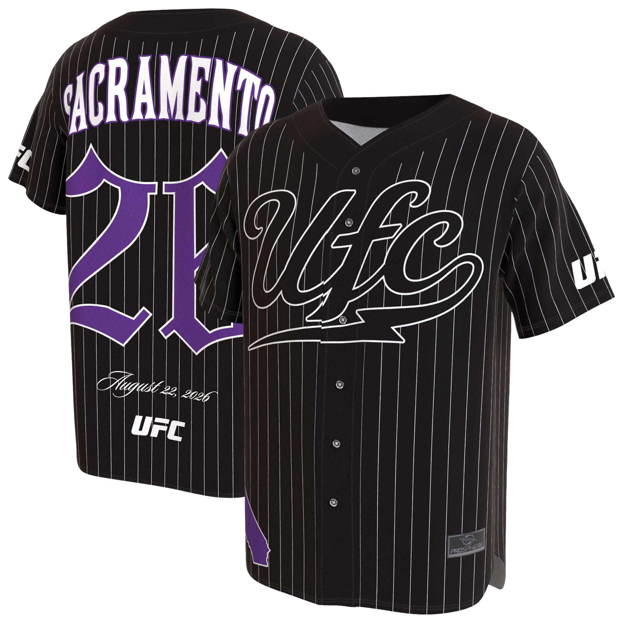 Men's ProSphere Black UFC Fight Night Sacramento Baseball Jersey