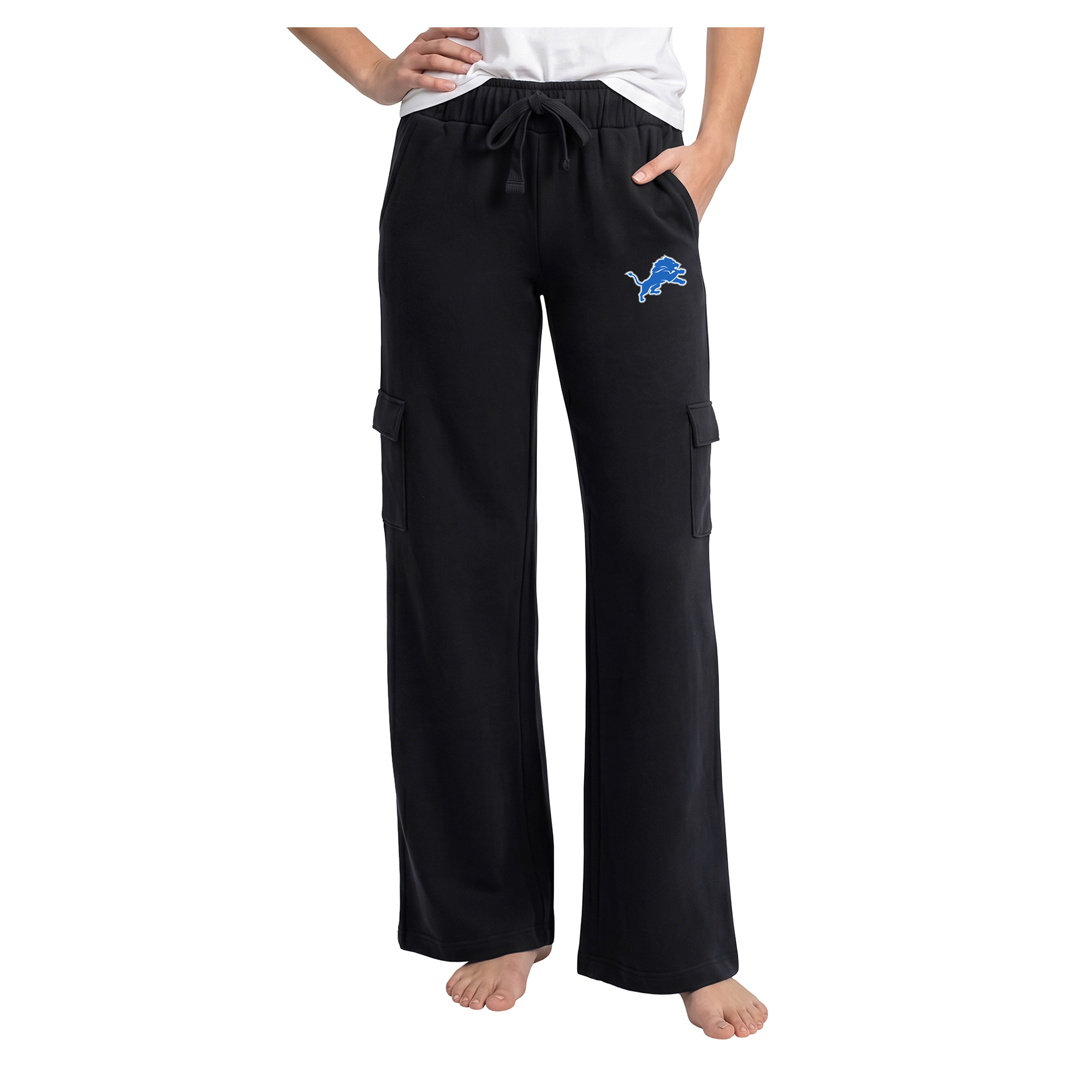 Women's Concepts Sport Black Detroit Lions Truett Wide-Leg Cargo Fleece Pants
