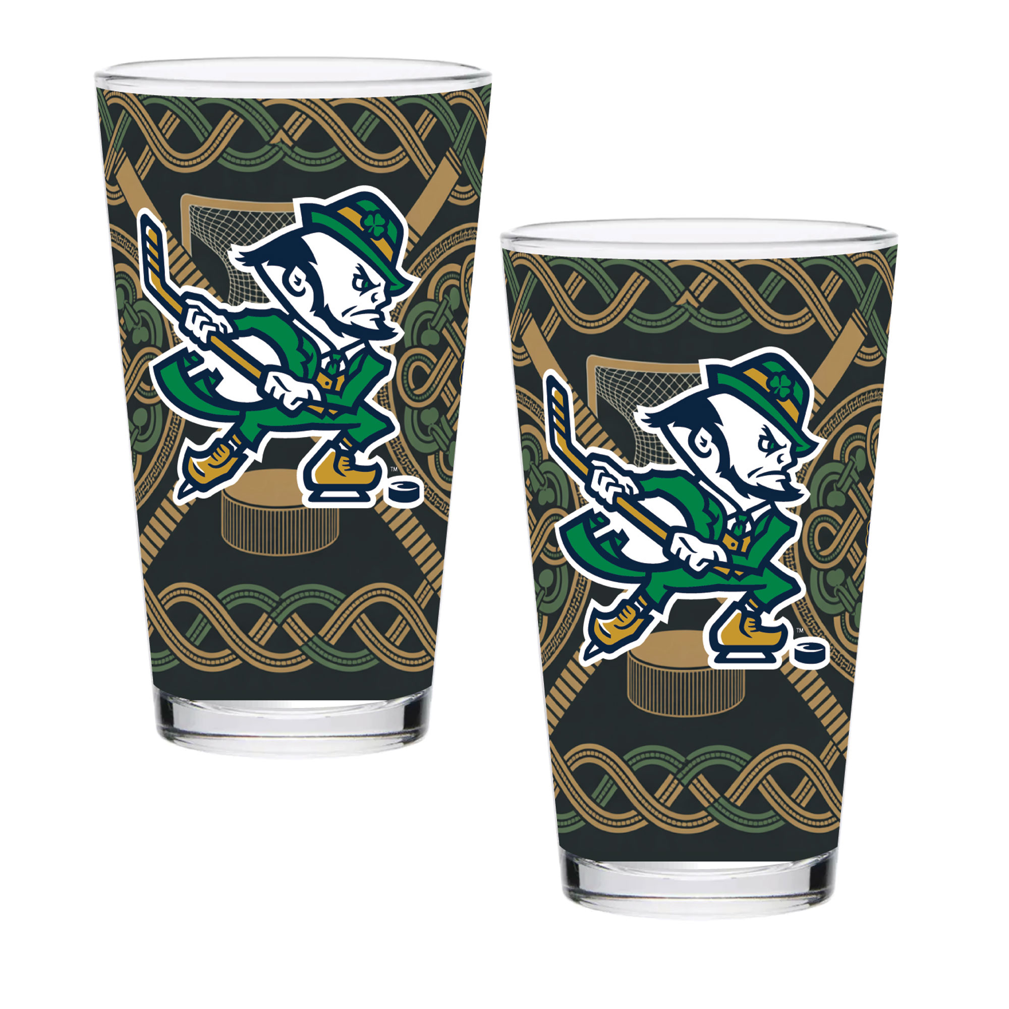 Notre Dame Fighting Irish Hockey Leprechaun Two-Pack 16oz. Pint Glass Set