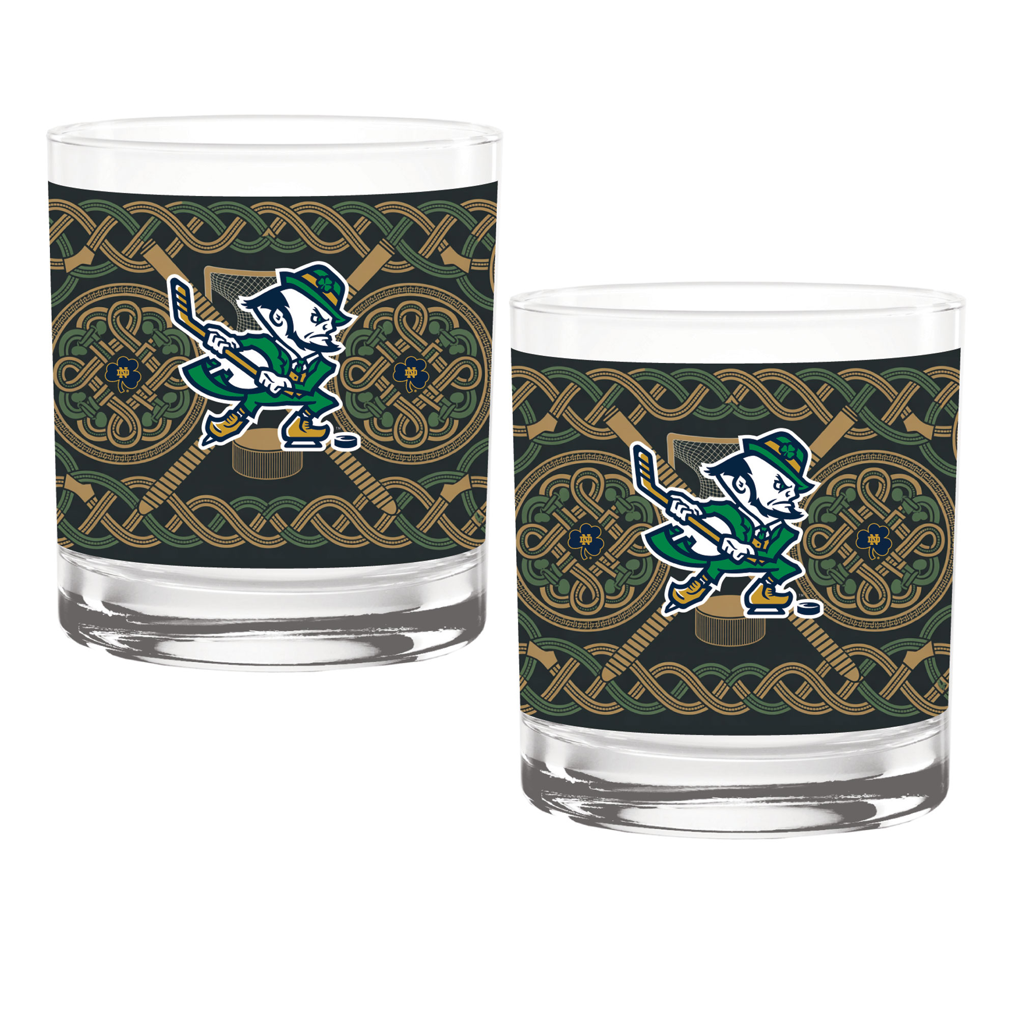 Notre Dame Fighting Irish Hockey Leprechaun Two-Pack 14oz. Rocks Glass Set