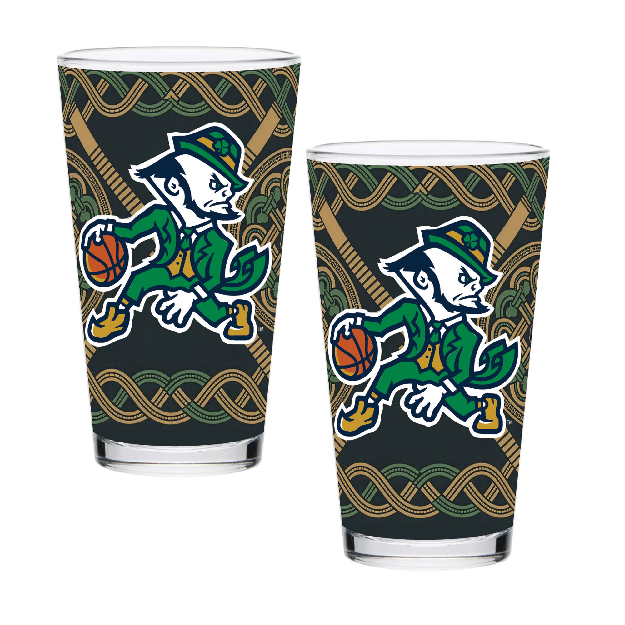 Notre Dame Fighting Irish Basketball Leprechaun Two-Pack 16oz. Pint Glass Set