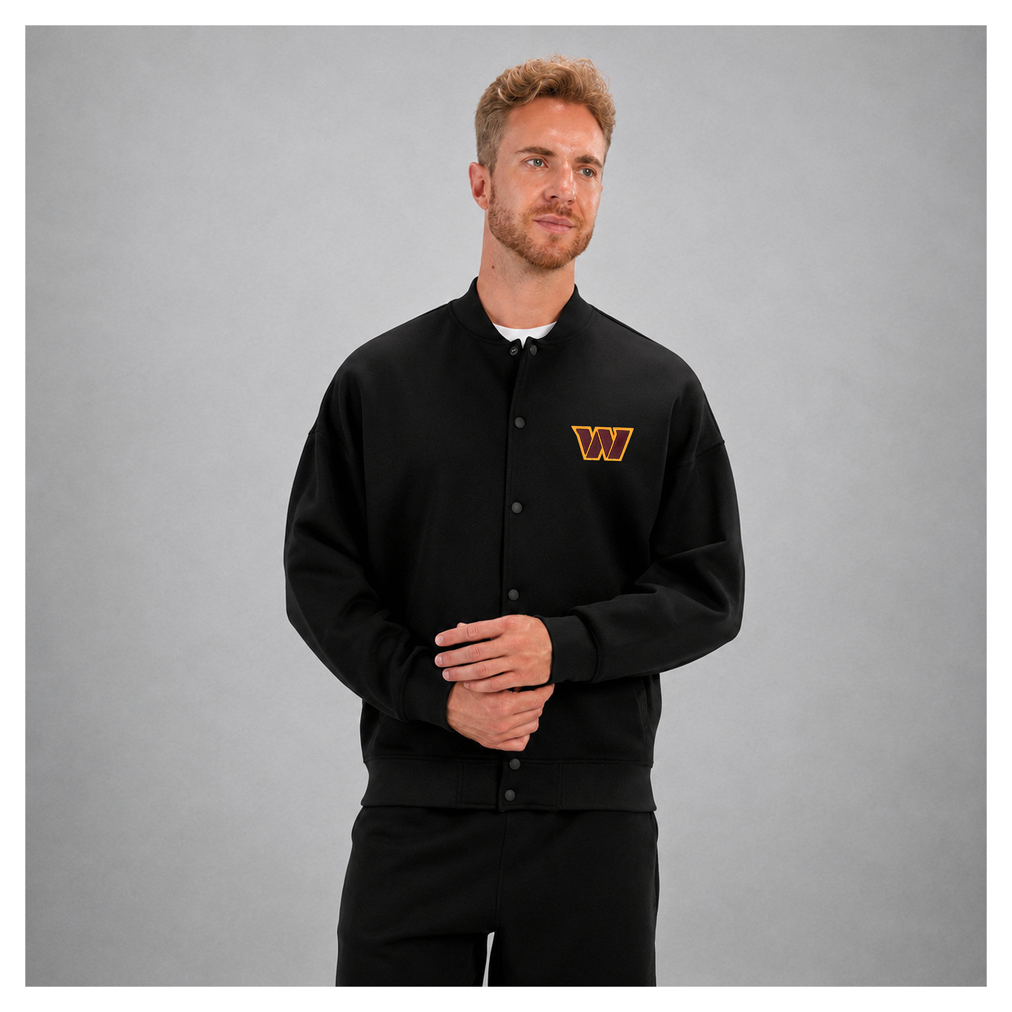 Men's Levelwear Black Washington Commanders Logo Luxe Signature Tri-Blend Bomber Jacket