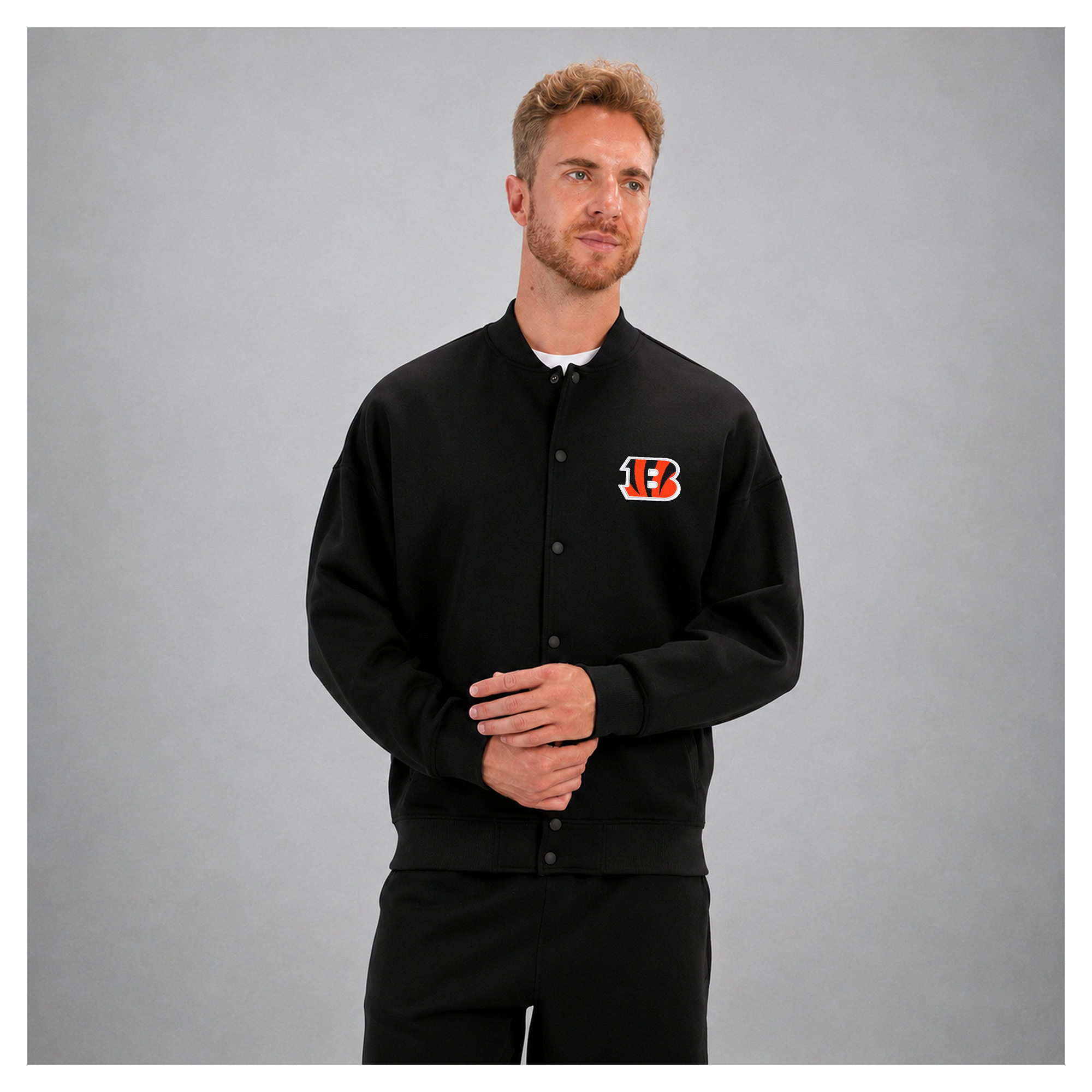 Men's Levelwear Black Cincinnati Bengals Prime Luxe Signature Tri-Blend Bomber Jacket