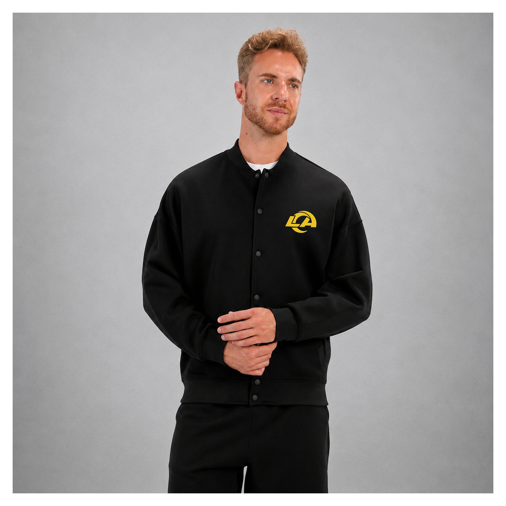 Men's Levelwear Black Los Angeles Rams Insignia Luxe Signature Tri-Blend Bomber Jacket