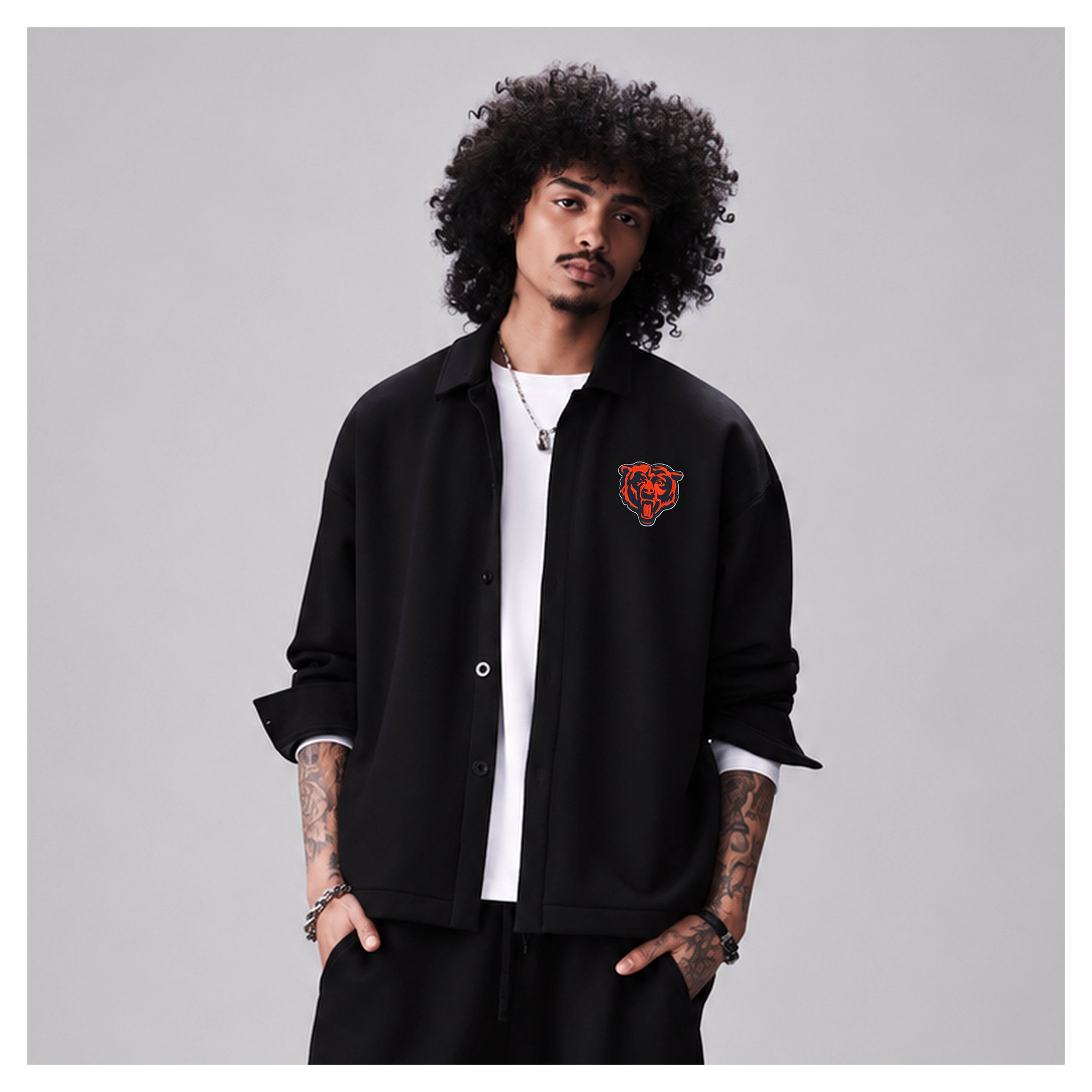 Men's Levelwear Black Chicago Bears Luxe Tri-Blend Full-Button Shirt Jacket