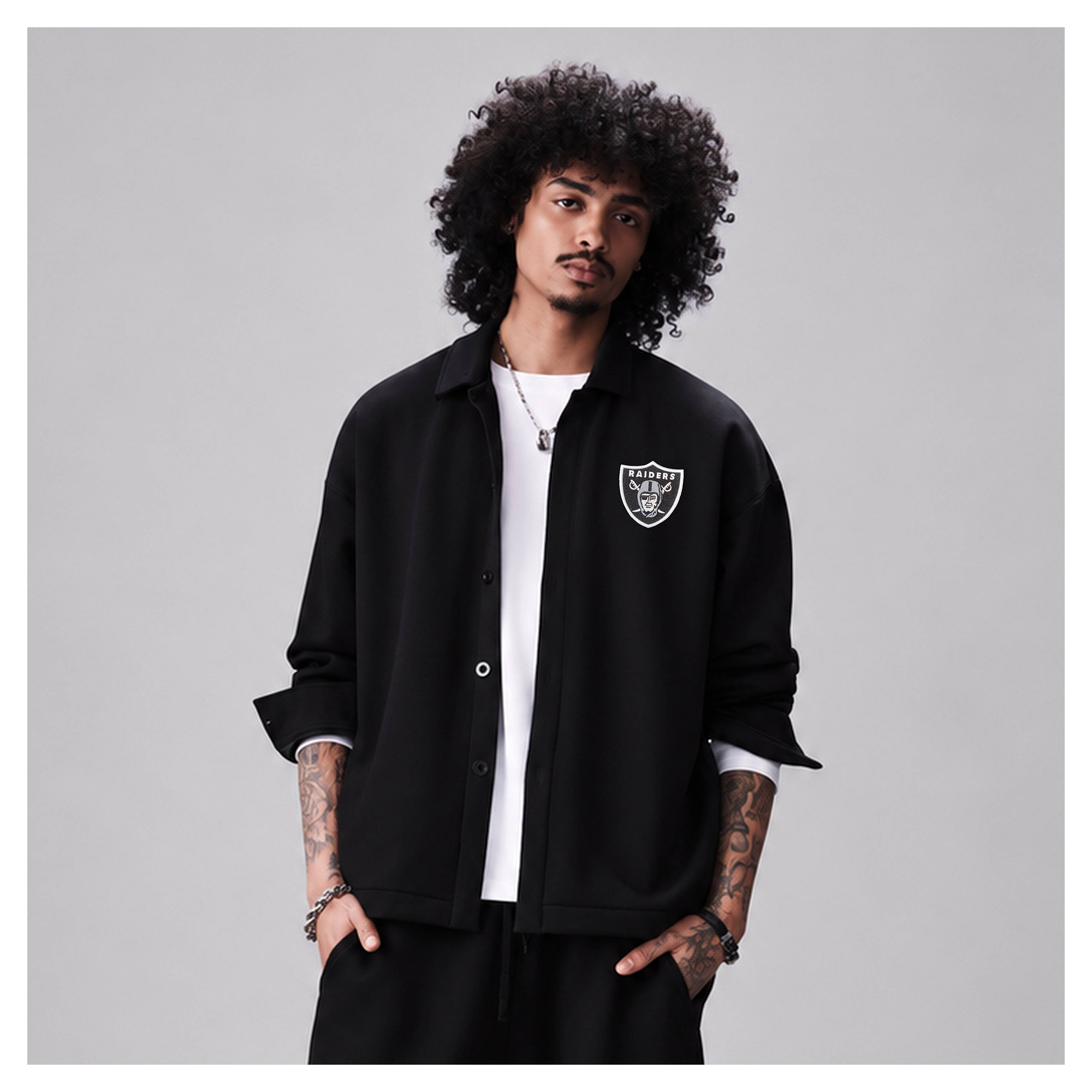 Men's Levelwear Black Las Vegas Raiders Luxe Tri-Blend Full-Button Shirt Jacket