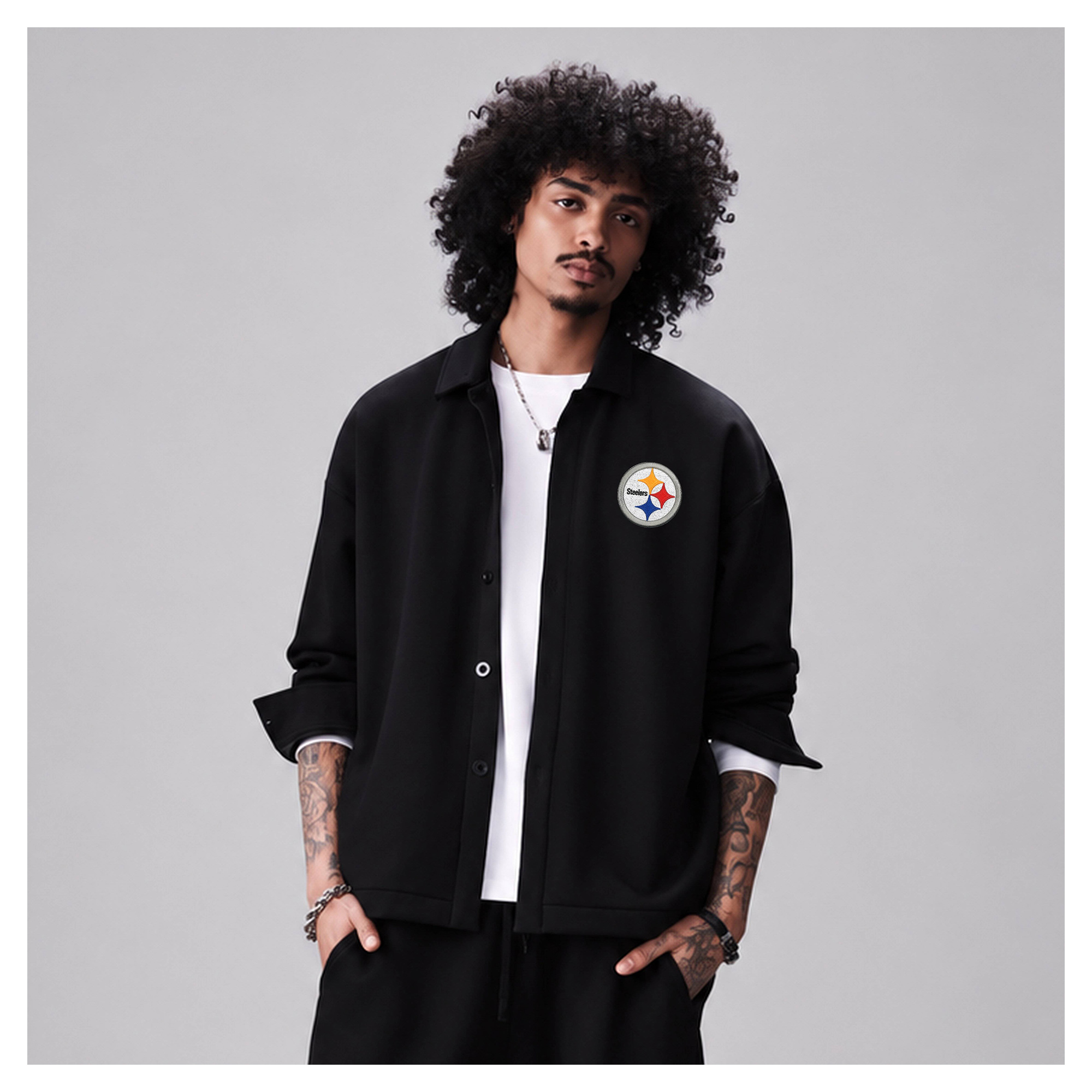 Men's Levelwear Black Pittsburgh Steelers Luxe Tri-Blend Full-Button Shirt Jacket