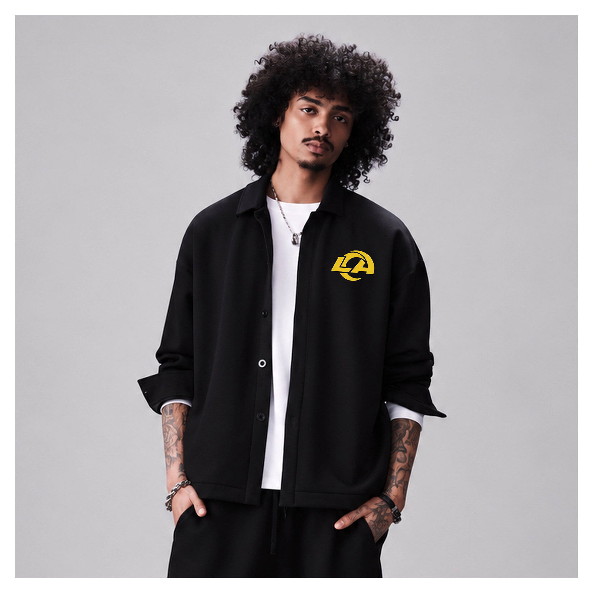 Men's Levelwear Black Los Angeles Rams Luxe Tri-Blend Full-Button Shirt Jacket