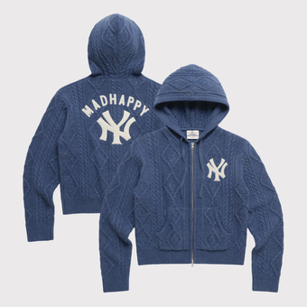 Unisex Madhappy Navy New York Yankees Cable Knit Hoodie