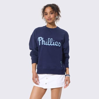 Women's Terez  Navy Philadelphia Phillies Denim Patch Crewneck Sweatshirt