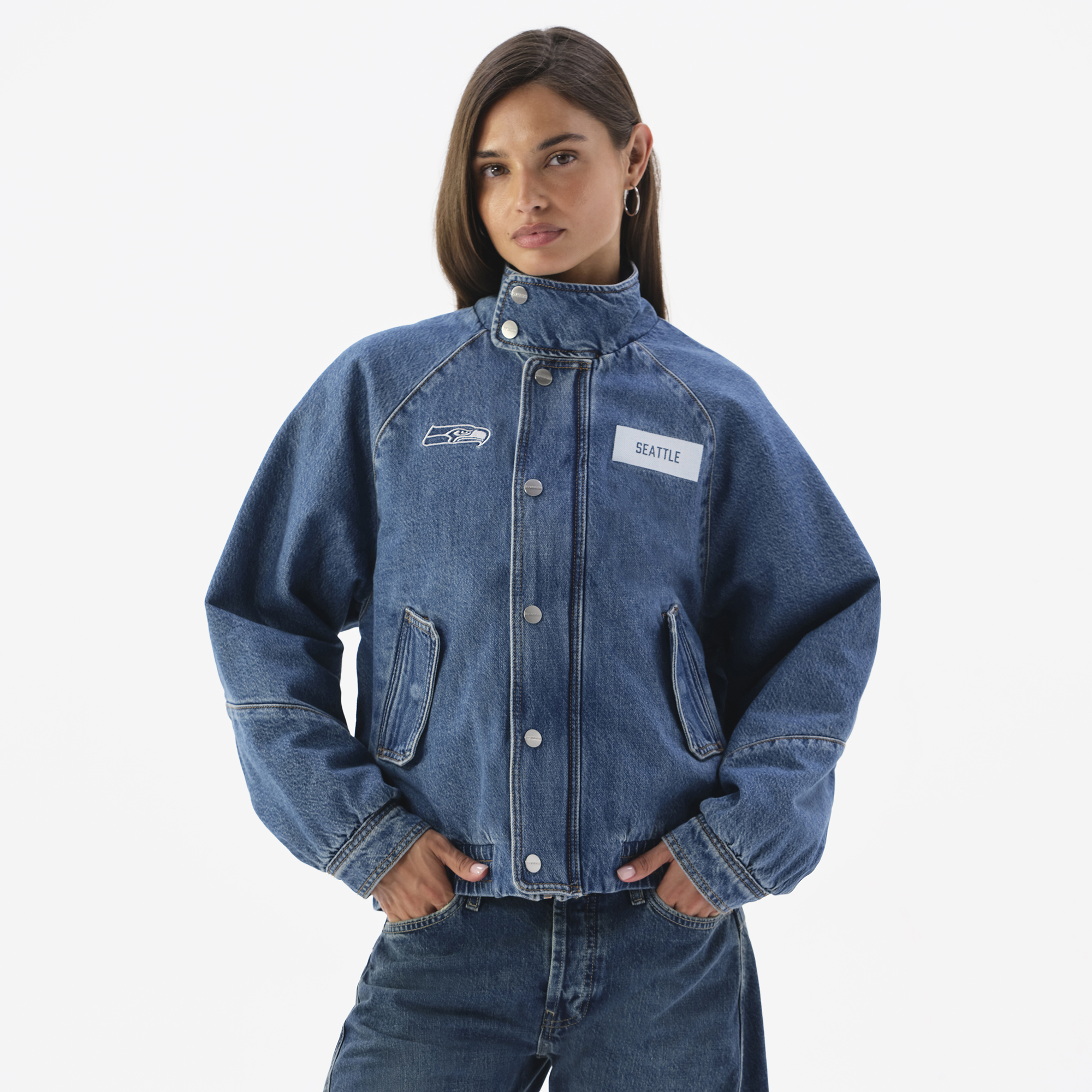 Women's Blue Seattle Seahawks Oversized Denim Jacket