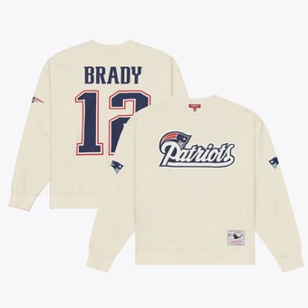 Women's Mitchell & Ness Tom Brady Cream New England Patriots Name & Number Sweatshirt