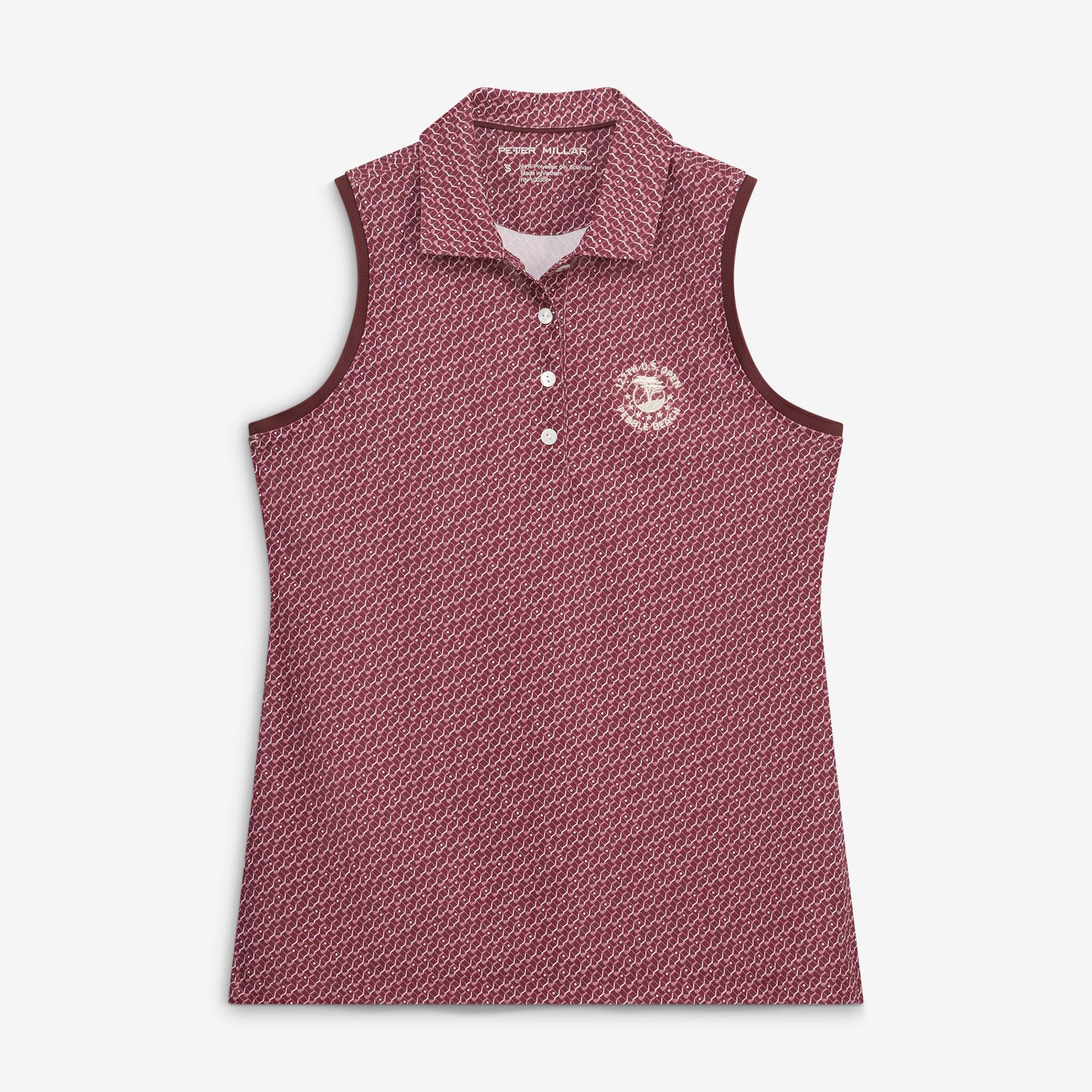 Women’s 2027 U.S. Open Peter Millar Burgundy House of Clubs Banded Sport Mesh Sleeveless Polo Women’s 2027 U.S. Open Peter Millar Burgundy House of Clubs Banded Sport Mesh Sleeveless Polo