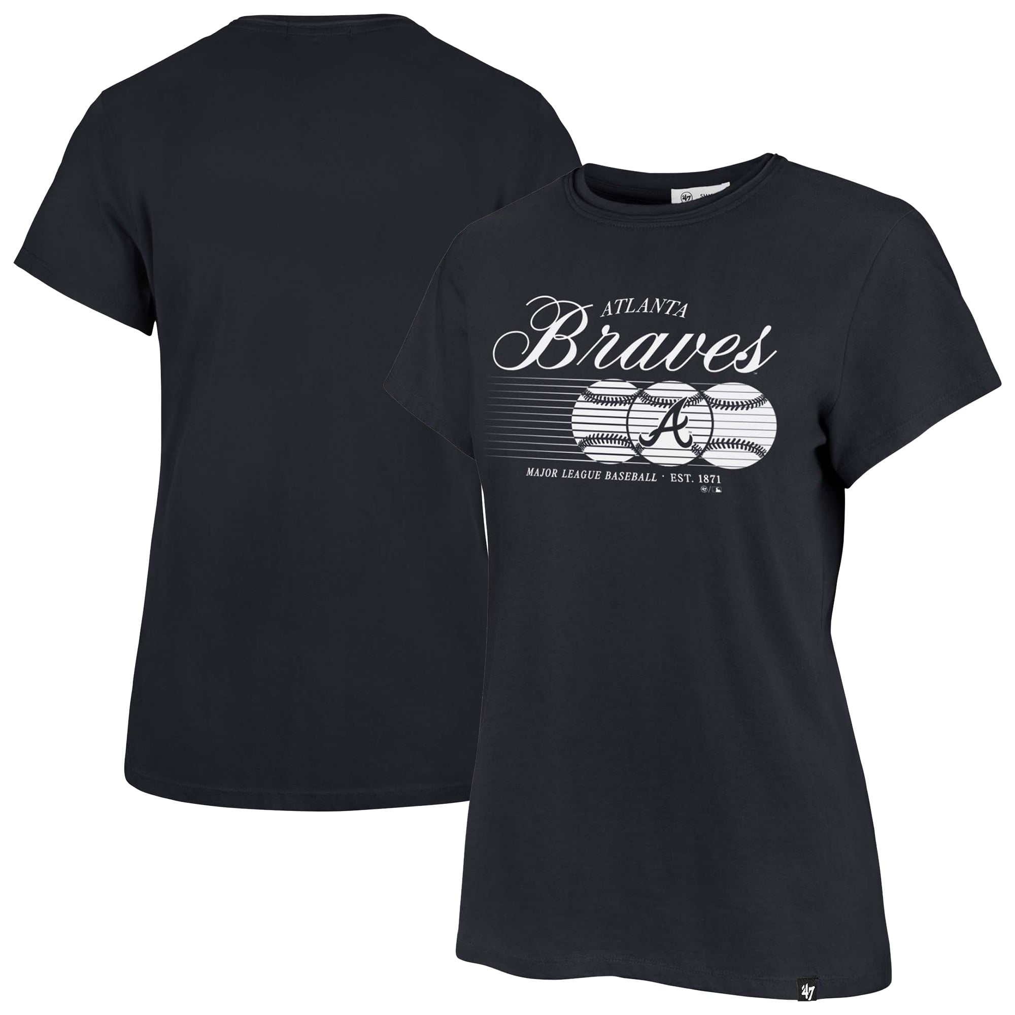 Women's '47 Navy Atlanta Braves Speed Throw Frankie T-Shirt