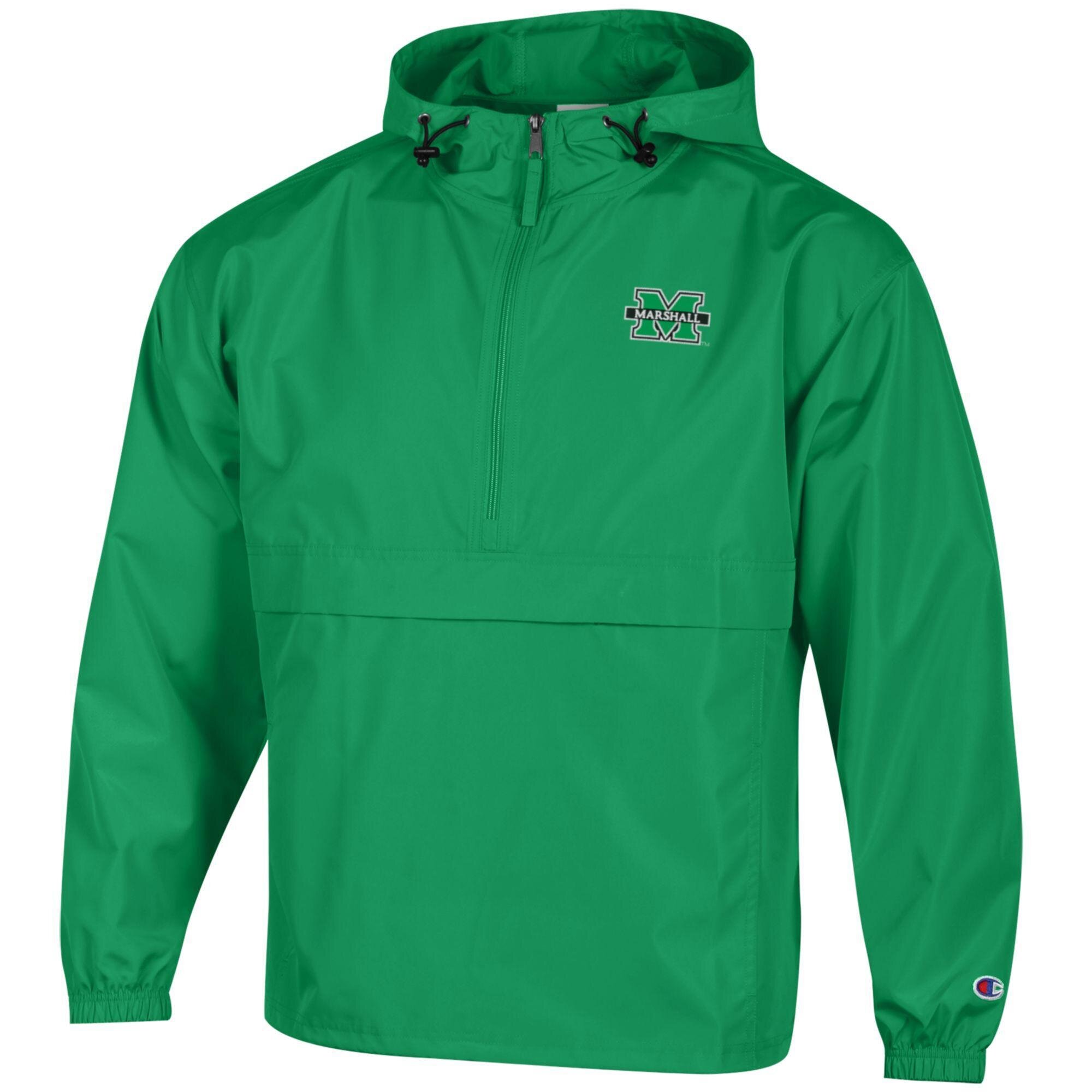 Men’s Champion Green Marshall Thundering Herd Packable Half-Zip Hooded Jacket Men’s Champion Green Marshall Thundering Herd Packable Half-Zip Hooded Jacket