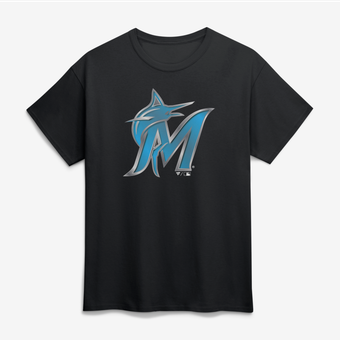 Men's Black Miami Marlins Big & Tall Metallic Mascot T-Shirt
