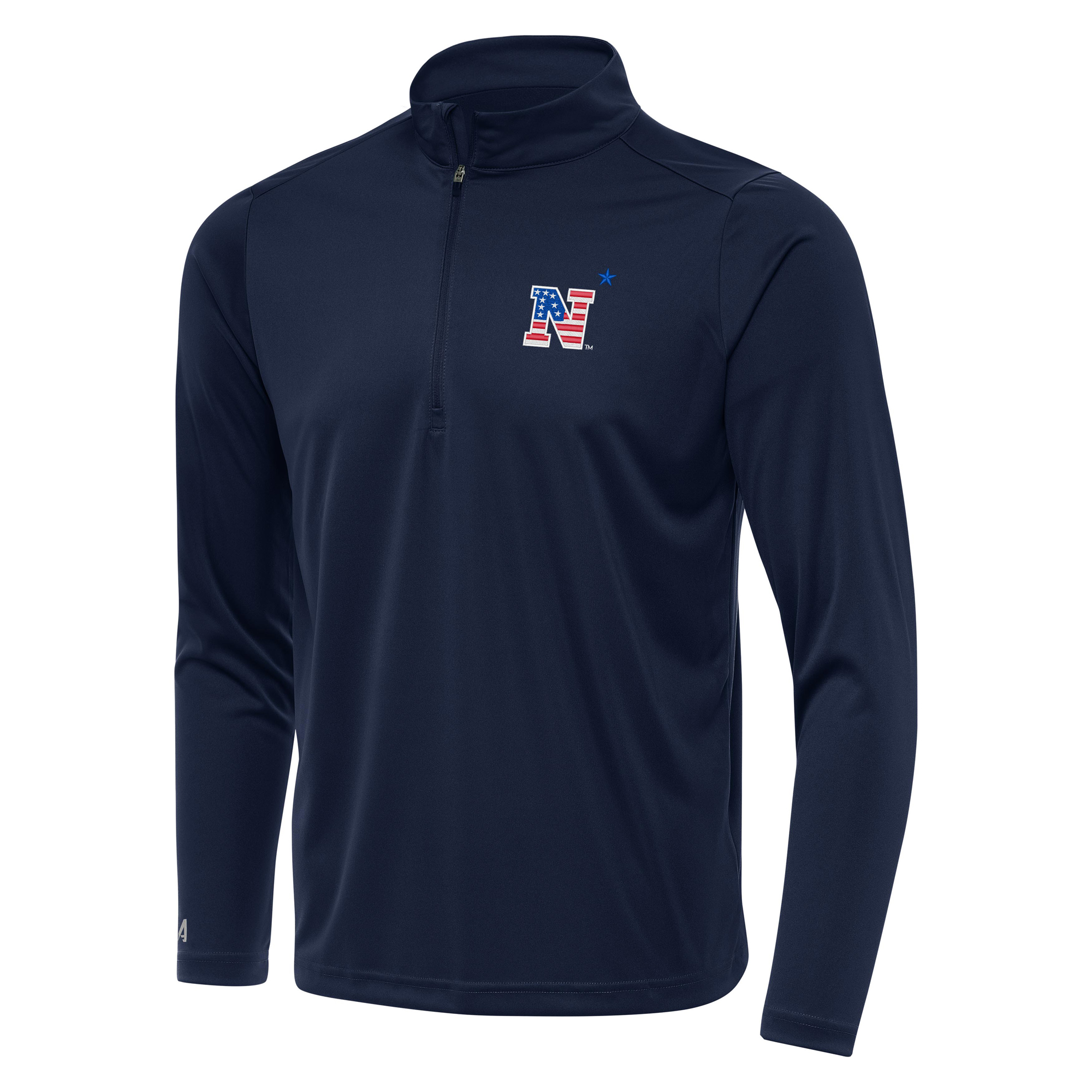 Men’s Antigua Navy Navy Midshipmen Patriotic Logo Tribute Quarter-Zip Pullover Men’s Antigua Navy Navy Midshipmen Patriotic Logo Tribute Quarter-Zip Pullover