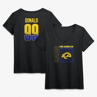 Women's Aaron Donald Black Los Angeles Rams Home Field Pop Name & Number V-Neck T-Shirt