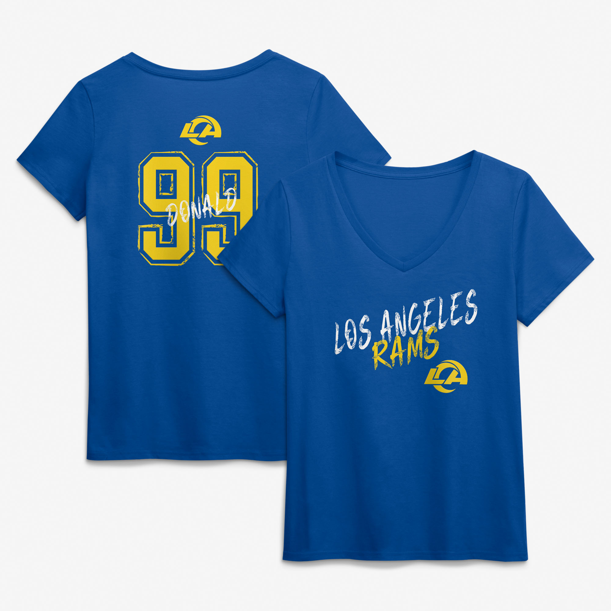 Women's Aaron Donald Royal Los Angeles Rams Hustle Name & Number V-Neck T-Shirt