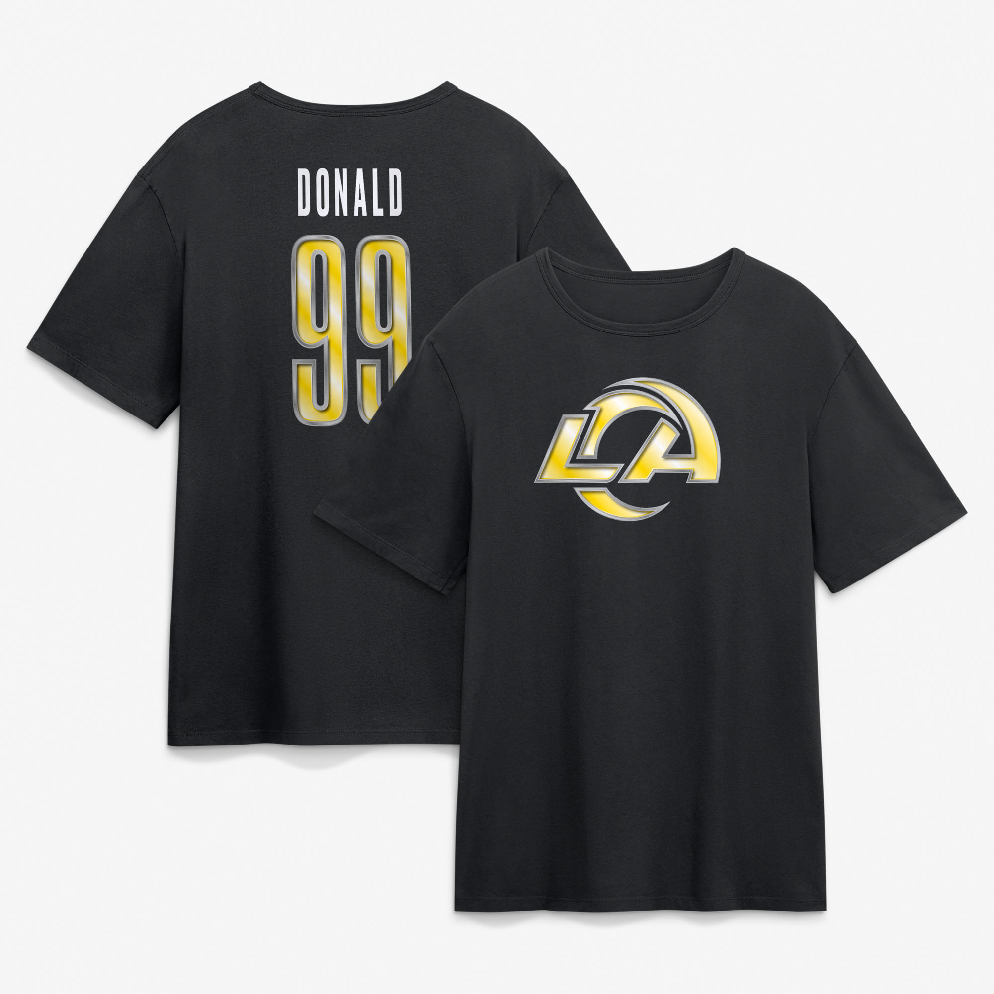 Men's Aaron Donald Black Los Angeles Rams Metallic Name & Number T-Shirt