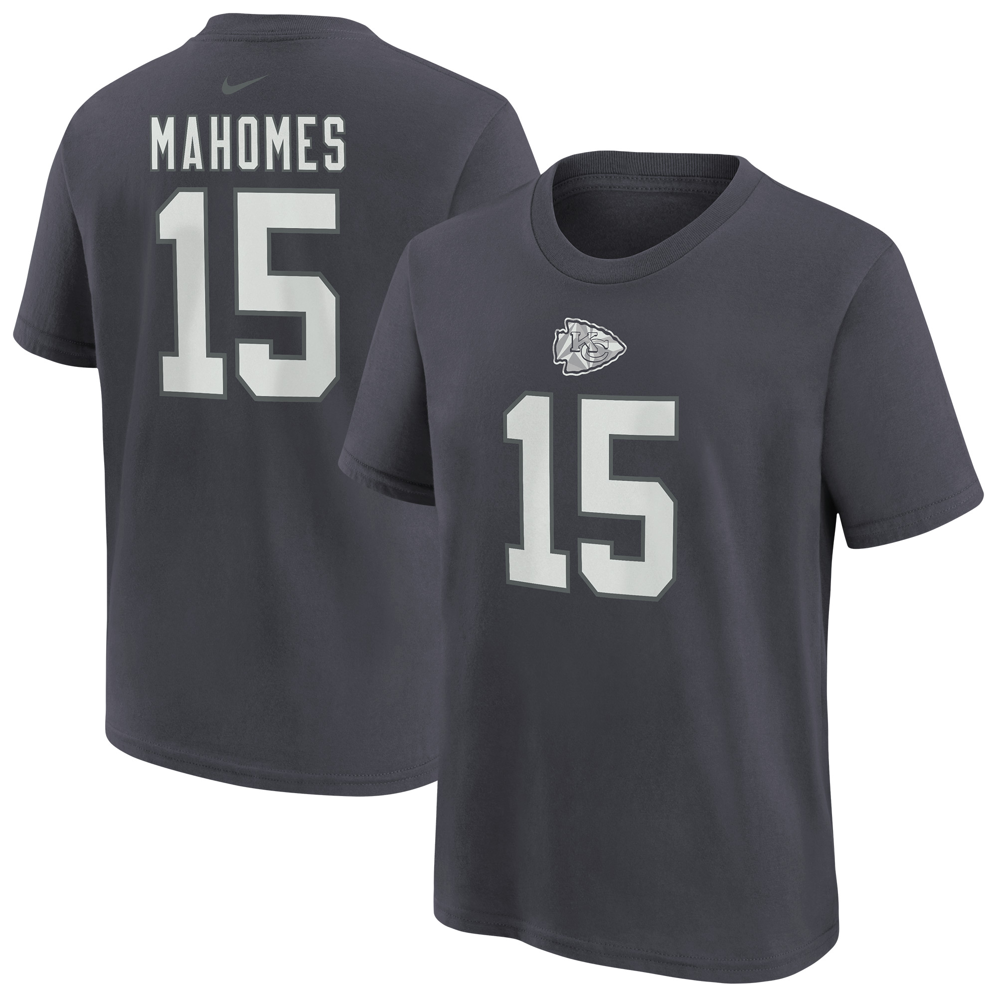 Youth Nike Patrick Mahomes Anthracite Kansas City Chiefs Name & Number T-Shirt