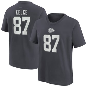 Youth Nike Travis Kelce Anthracite Kansas City Chiefs Name & Number T-Shirt
