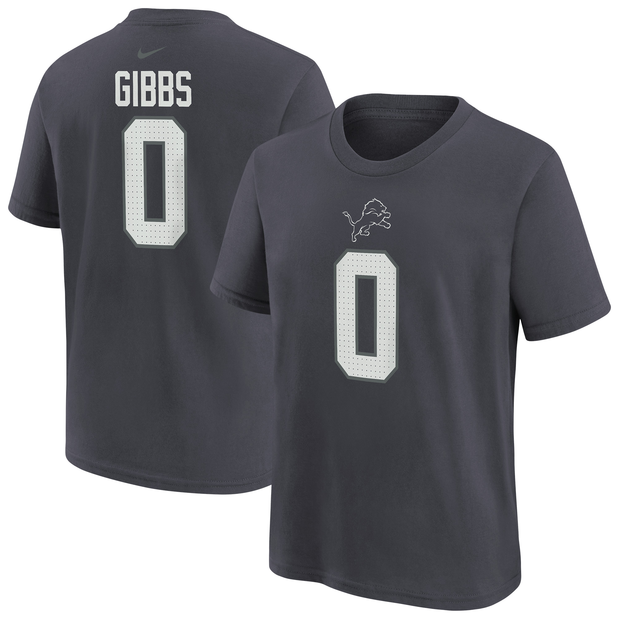 Youth Nike Jahmyr Gibbs Anthracite Detroit Lions Name & Number T-Shirt