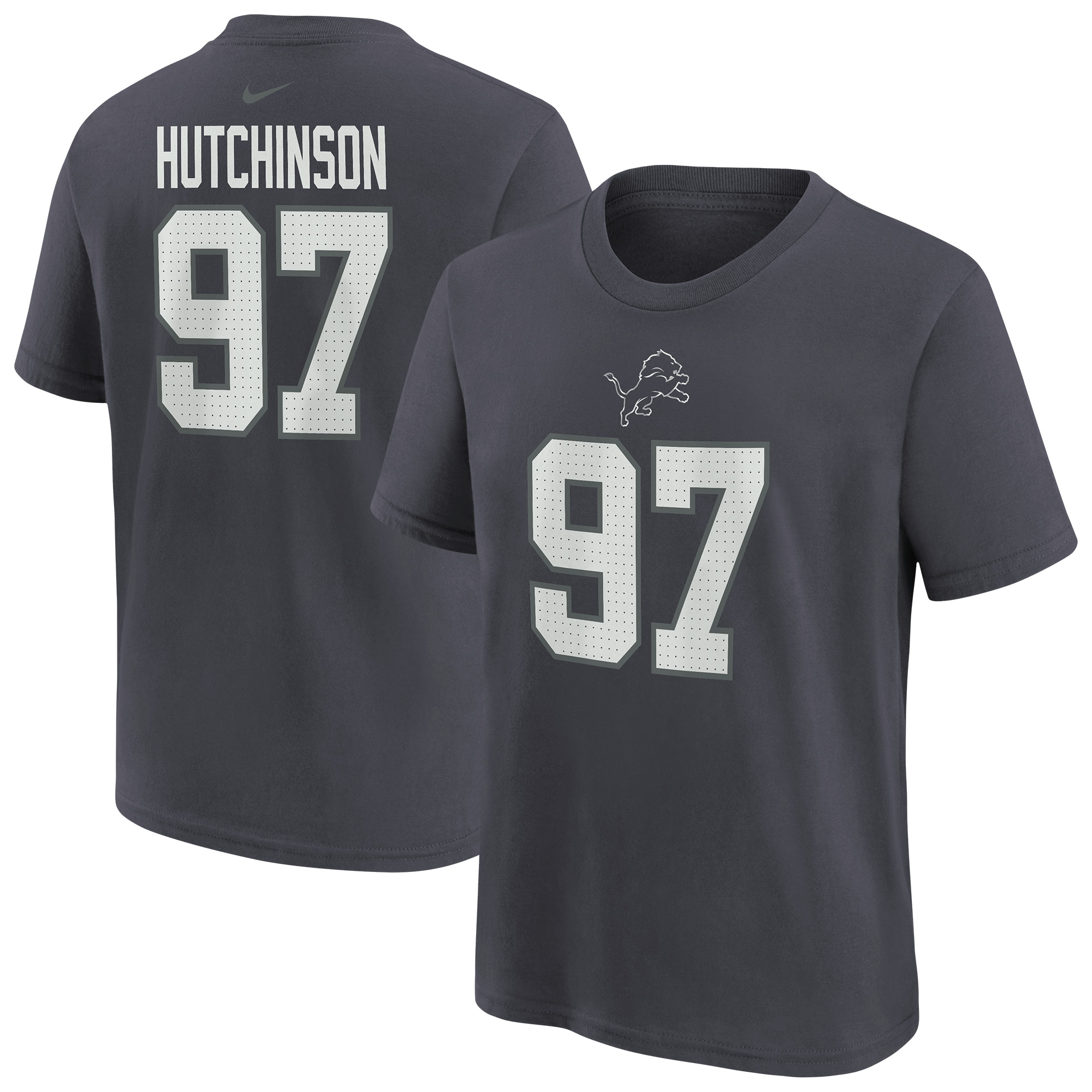 Youth Nike Aidan Hutchinson Anthracite Detroit Lions Name & Number T-Shirt