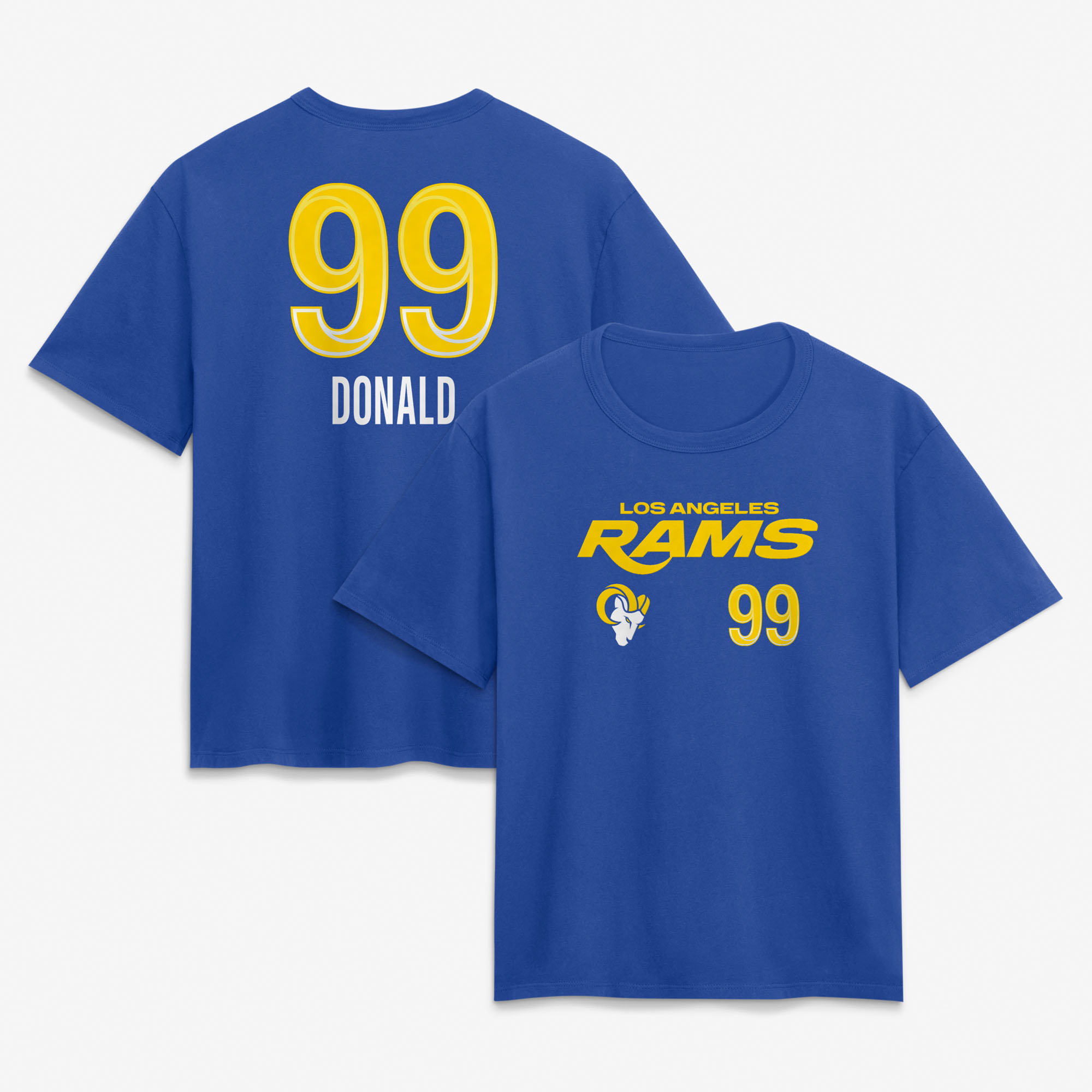 Women's Aaron Donald Royal Los Angeles Rams Touchdown Name & Number T-Shirt