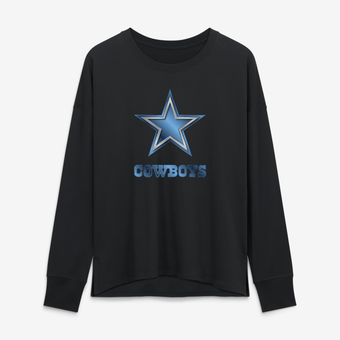 Women's Black Dallas Cowboys Metallic Mascot Long Sleeve T-Shirt