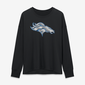 Women's Black Denver Broncos Metallic Mascot Long Sleeve T-Shirt