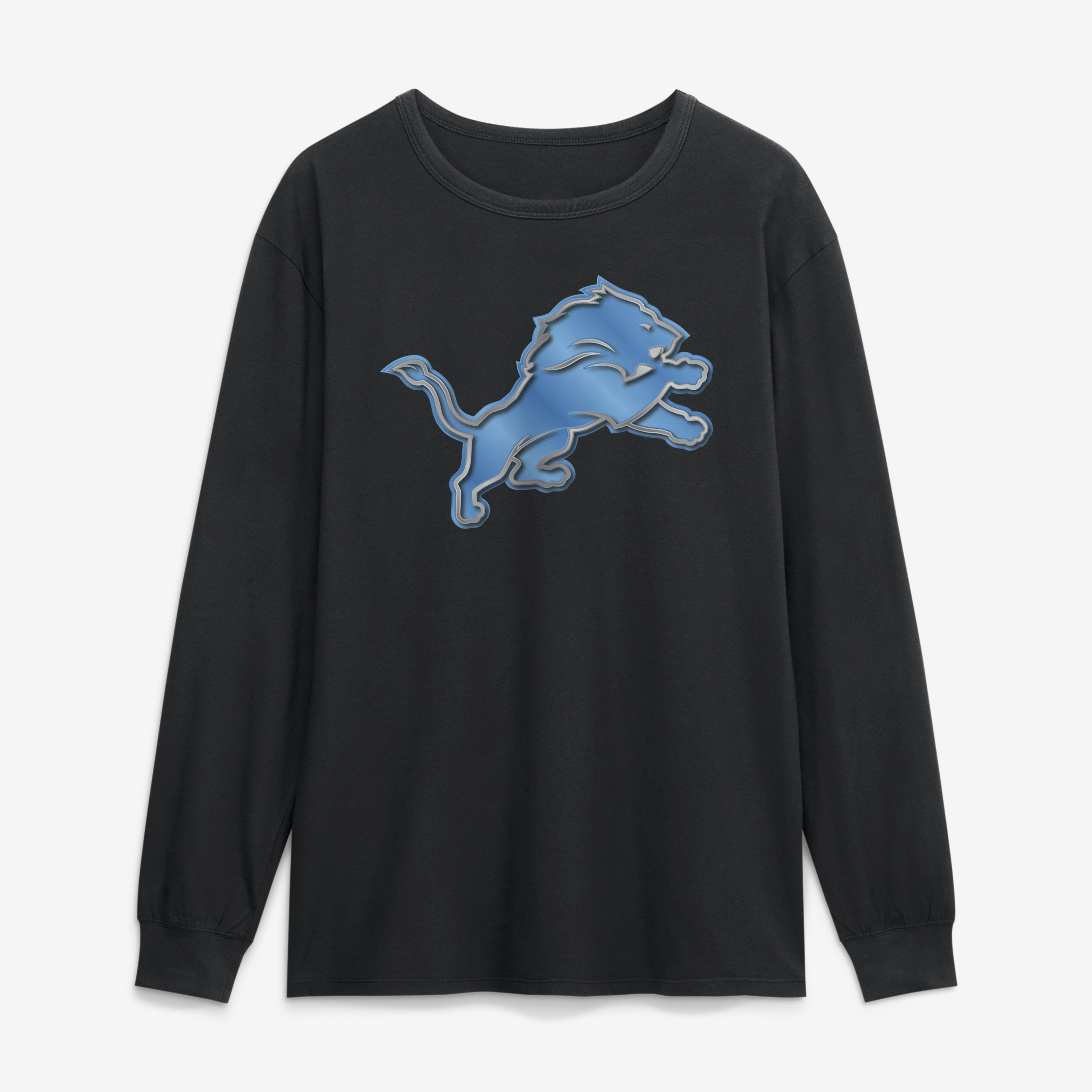 Men's Black Detroit Lions  Metallic Mascot Long Sleeve T-Shirt