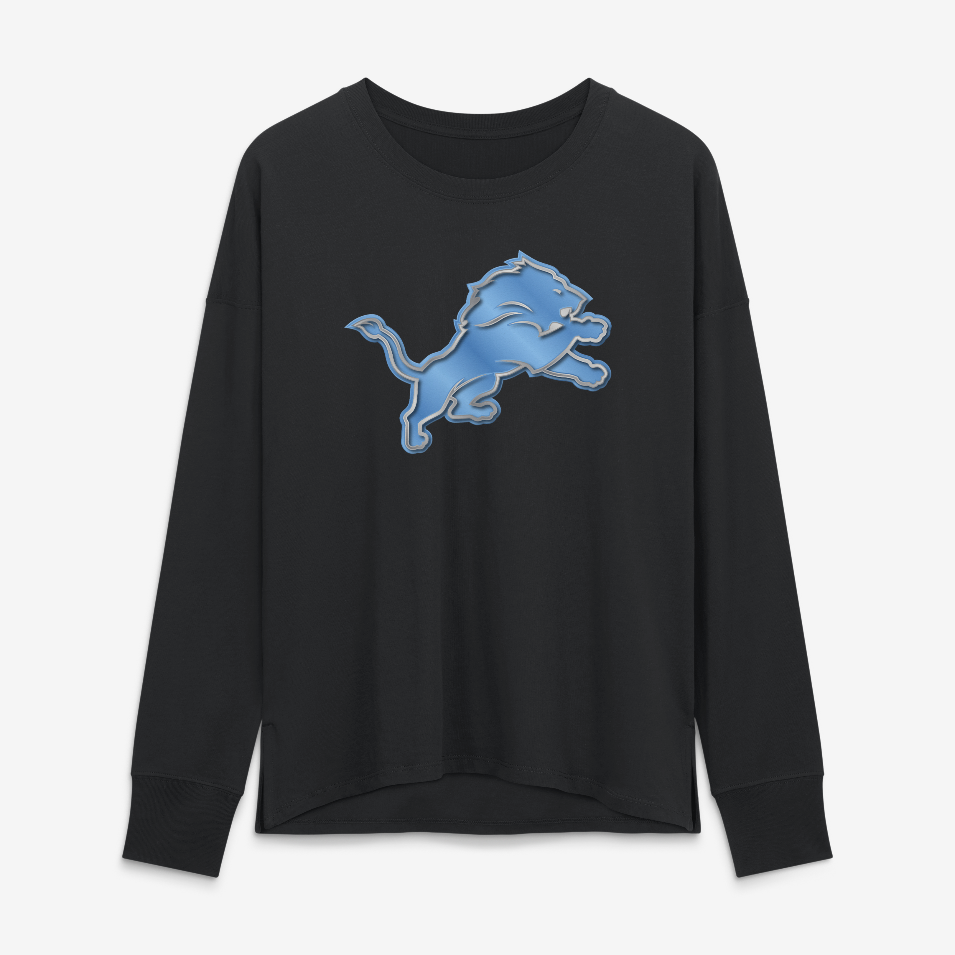 Women's Black Detroit Lions Metallic Mascot Long Sleeve T-Shirt