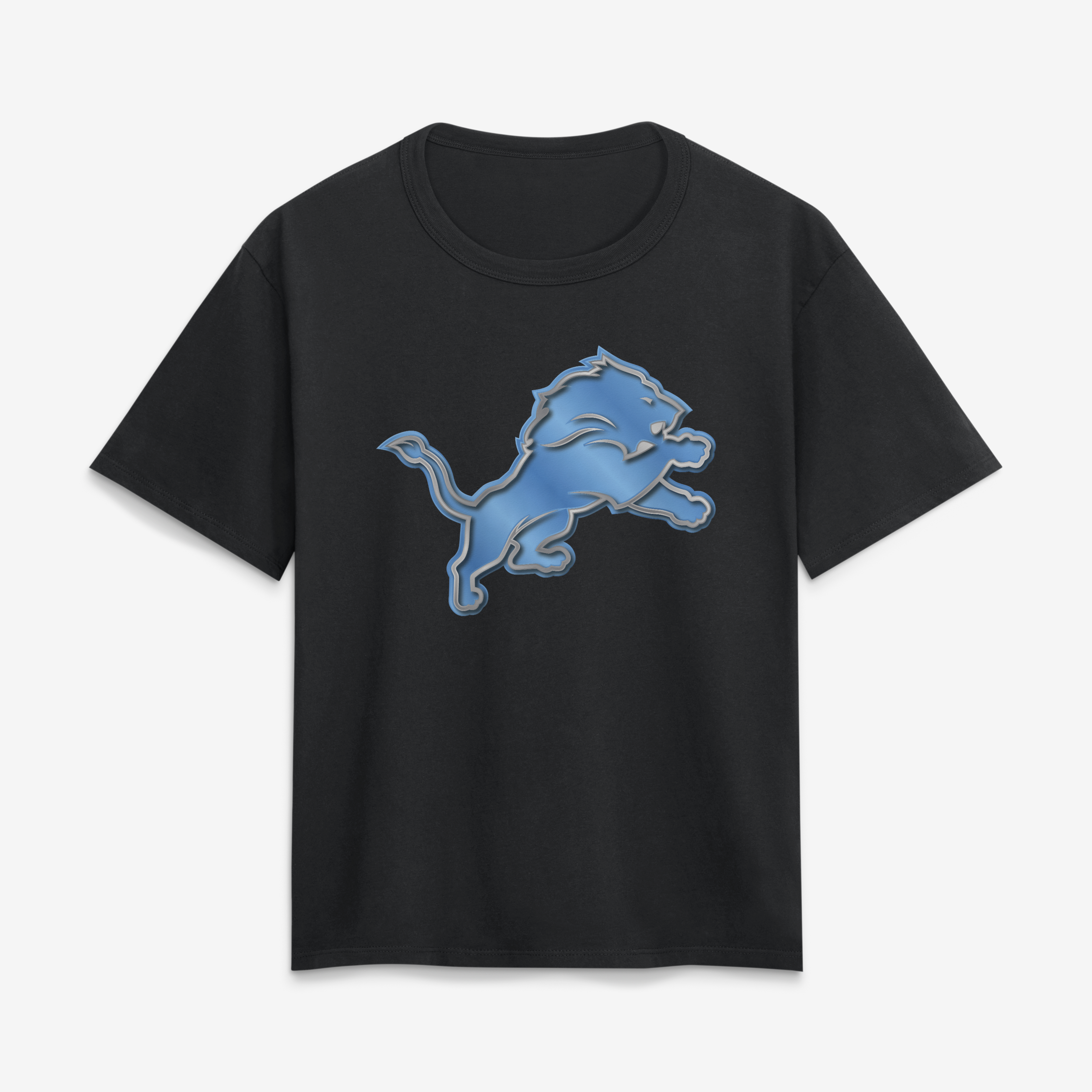 Women's Black Detroit Lions Metallic Mascot T-Shirt