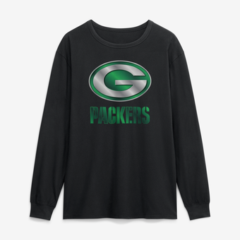 Men's Black Green Bay Packers  Metallic Mascot Long Sleeve T-Shirt