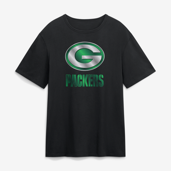 Men's Black Green Bay Packers  Metallic Mascot T-Shirt