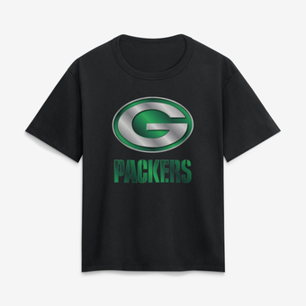 Women's Black Green Bay Packers Metallic Mascot T-Shirt