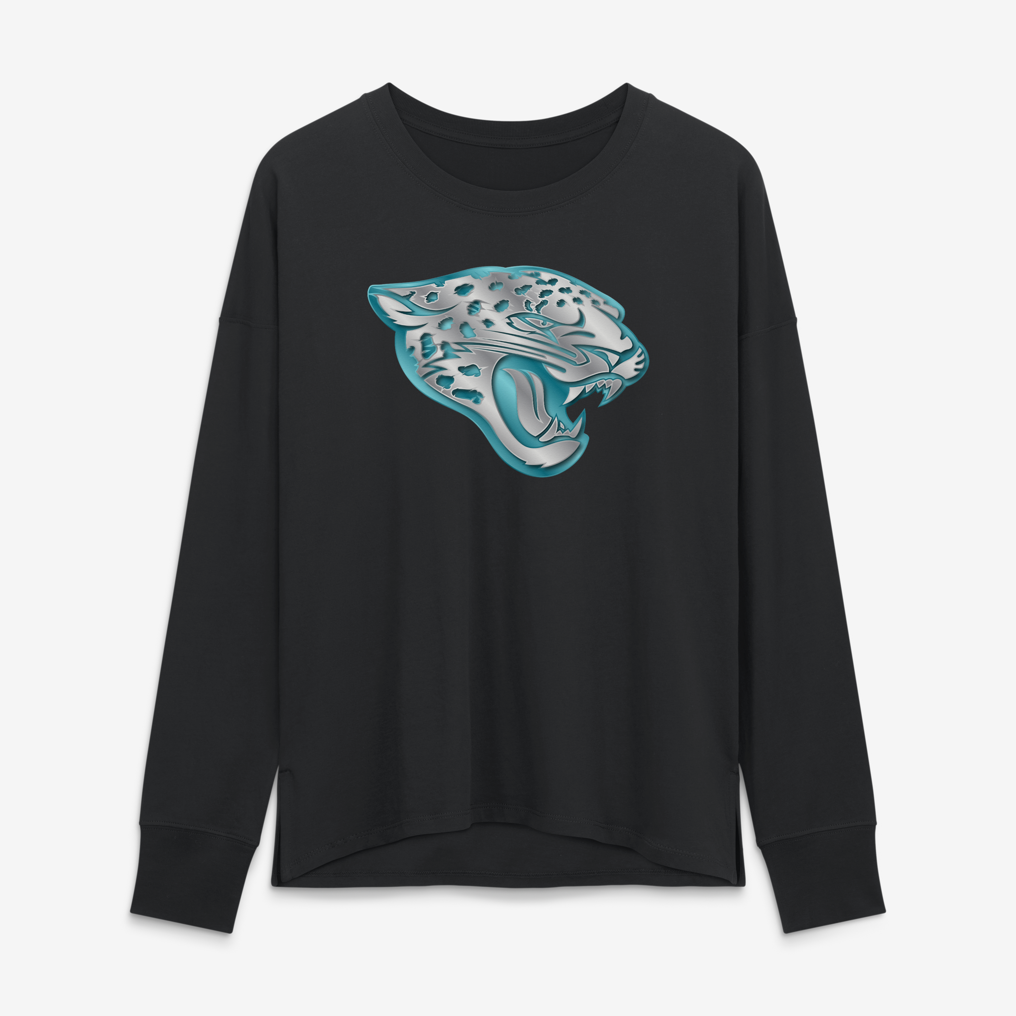 Women’s Black Jacksonville Jaguars Metallic Mascot Long Sleeve T-Shirt Women’s Black Jacksonville Jaguars Metallic Mascot Long Sleeve T-Shirt