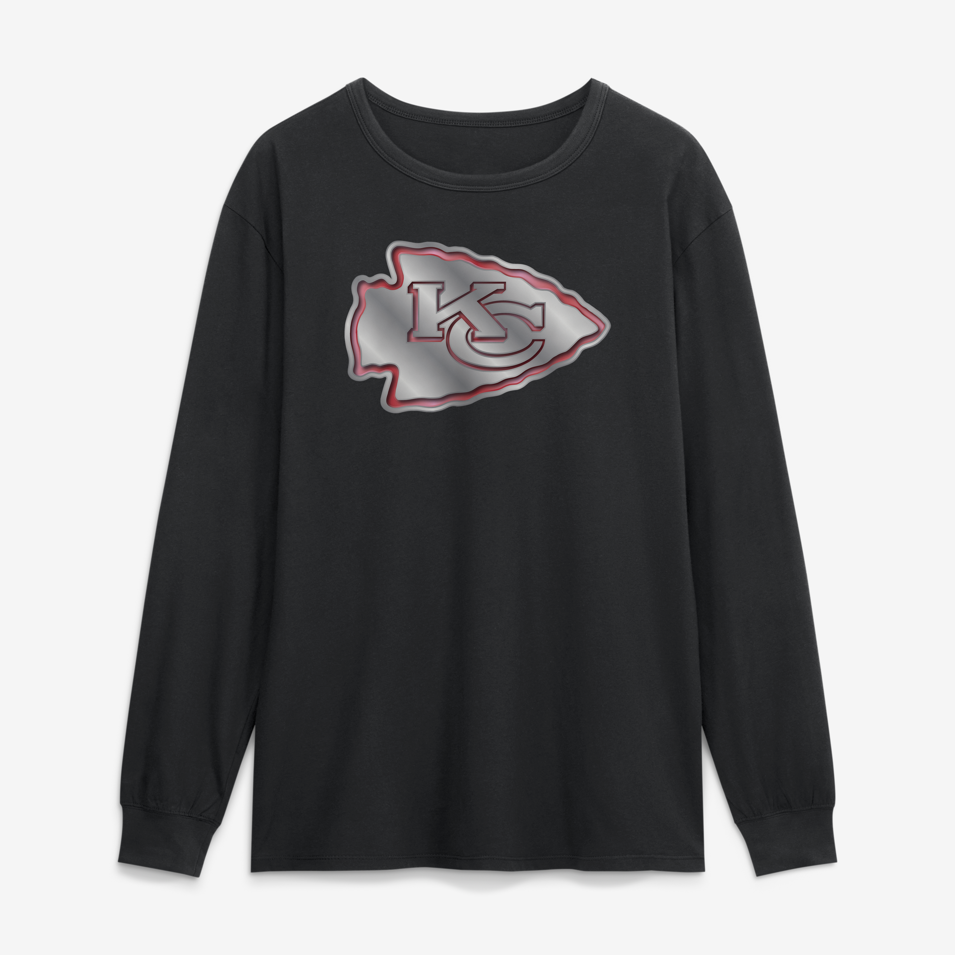 Men's Black Kansas City Chiefs Metallic Mascot Long Sleeve T-Shirt