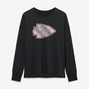 Women's Black Kansas City Chiefs Metallic Mascot Long Sleeve T-Shirt