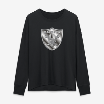 Women's Black Las Vegas Raiders Metallic Mascot Long Sleeve T-Shirt