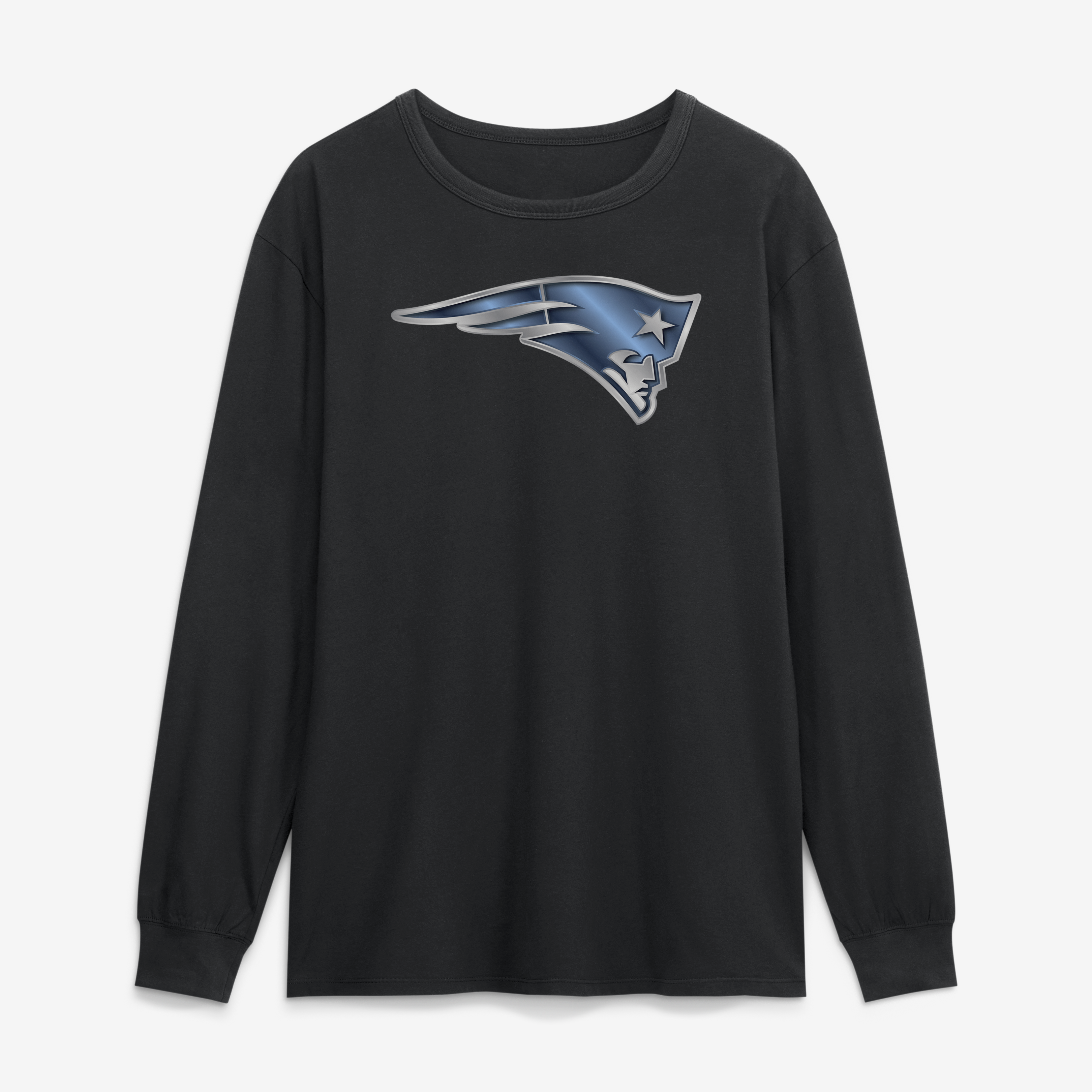 Men's Black New England Patriots  Metallic Mascot Long Sleeve T-Shirt