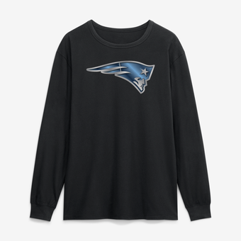 Men's Black New England Patriots  Metallic Mascot Long Sleeve T-Shirt