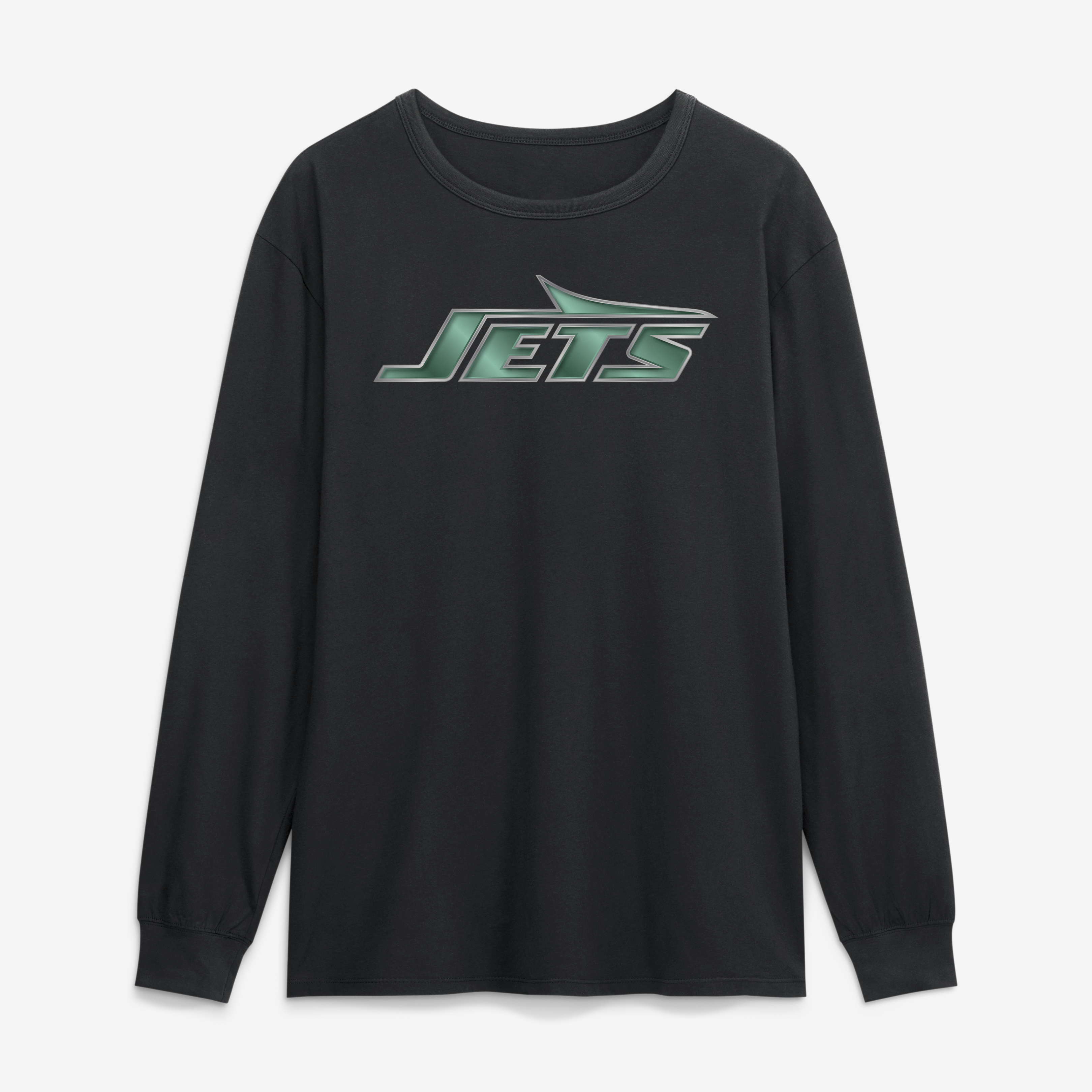 Men's Black New York Jets  Metallic Mascot Long Sleeve T-Shirt
