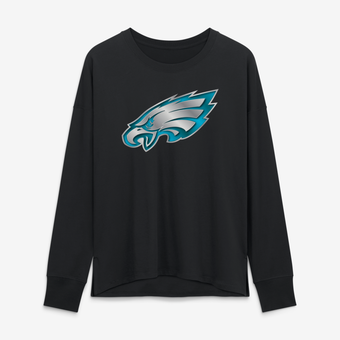 Women's Black Philadelphia Eagles Metallic Mascot Long Sleeve T-Shirt
