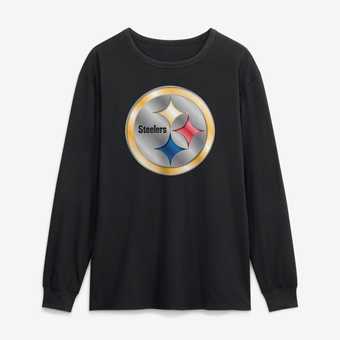 Men's Black Pittsburgh Steelers  Metallic Mascot Long Sleeve T-Shirt